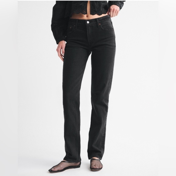 Abercrombie & Fitch Denim - Abercrombie & Fitch 90s Straight Mid Rise Jeans Womens 29/8 SHORT Black NWT